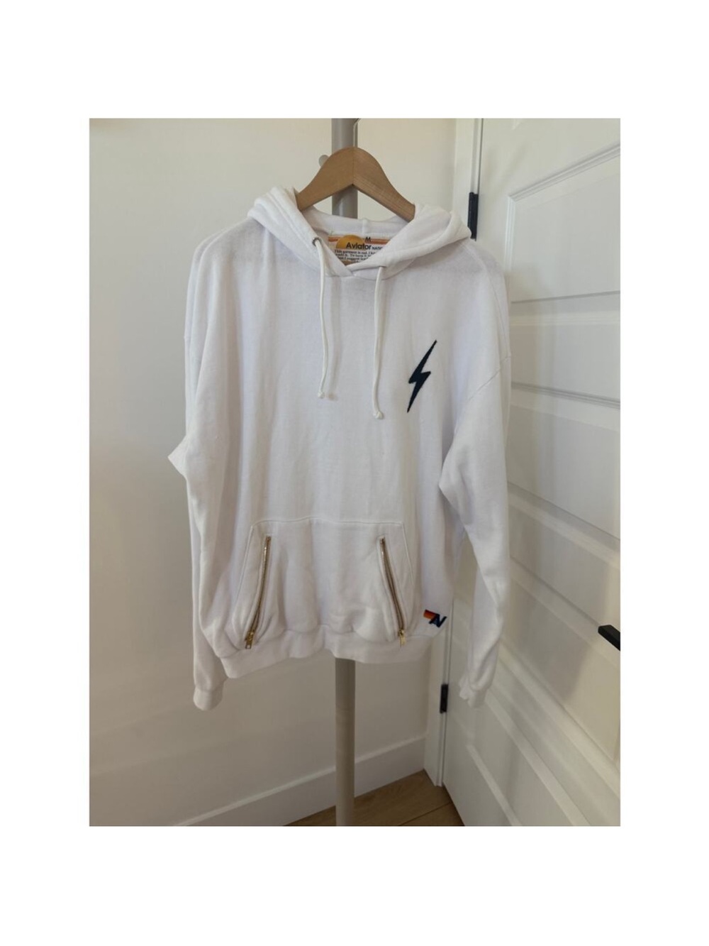 Aviator Nation Bolt Stitch Relaxed Pullover Hoodie White Size Medium